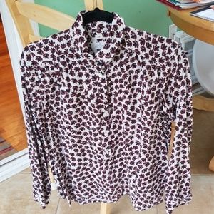 Loft white blouse with cranberry and navy print small